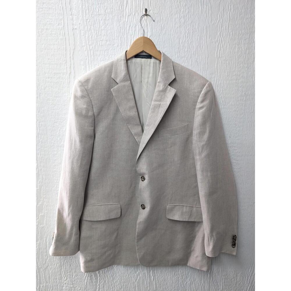 John W Nordstrom Beige 100% Linen Sport Coat Blazer Jacket Preppy Wedding 40R